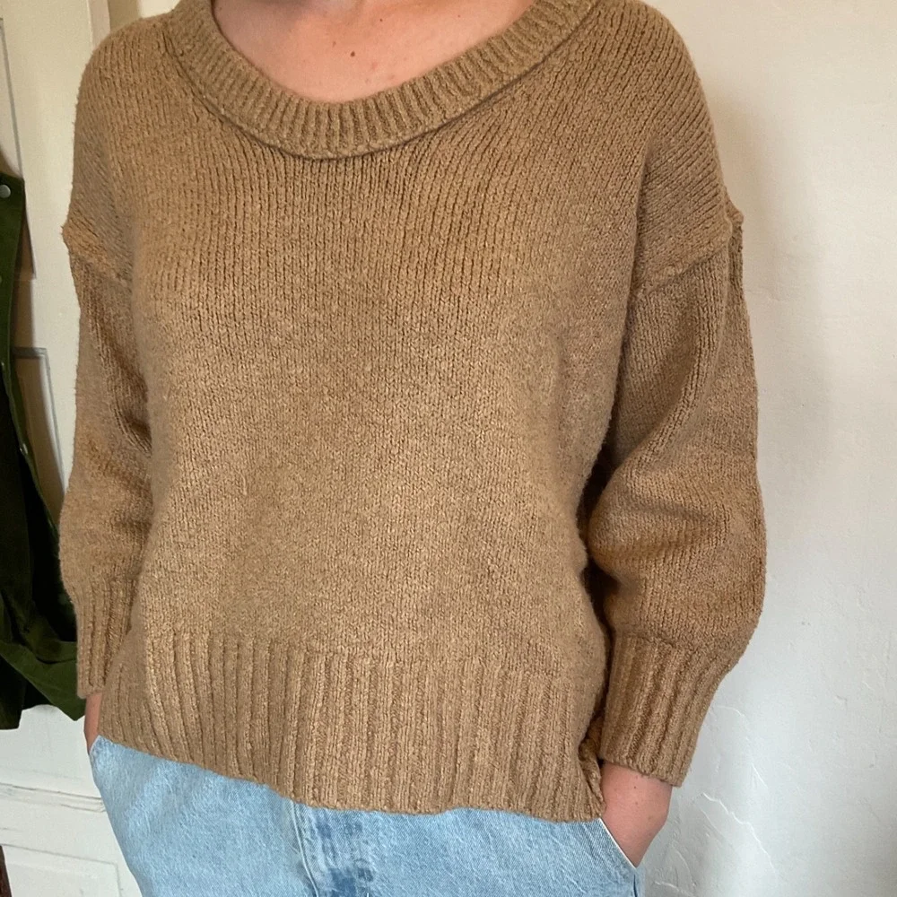 Free People Anthropology Brookside Oversize‎ Dolman Sleeves Scoop Brown Neck XS